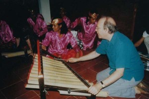 Playing the tingklik in Bali, 1996